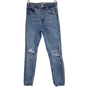 Zara Womens Distressed High Rise Slim Fit Ripped Knee DistressedJeans Sz 0 Grung
